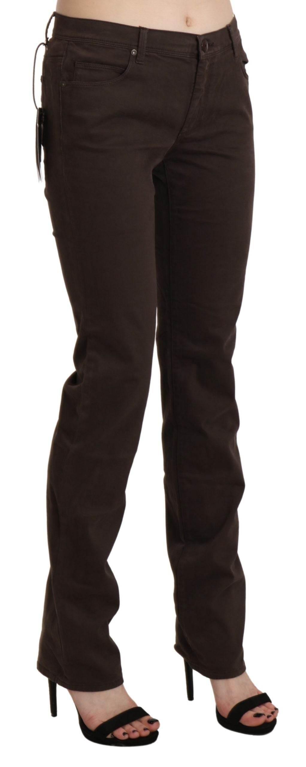 Ermanno Scervino Brown Mid Waist Skinny Slim Trouser Cotton Jeans - Hilstor