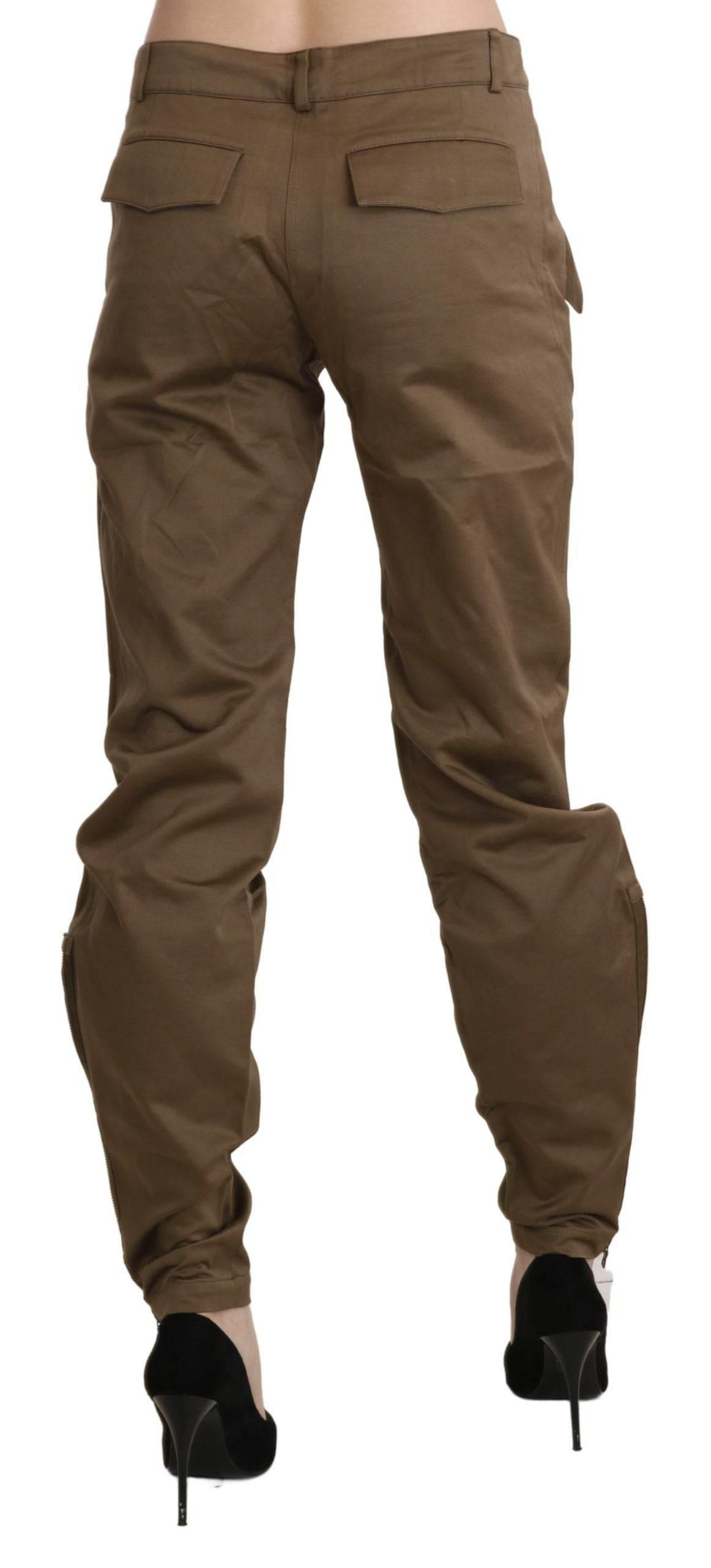 Ermanno Scervino Brown Mid Waist Straight Cotton Pants - Hilstor