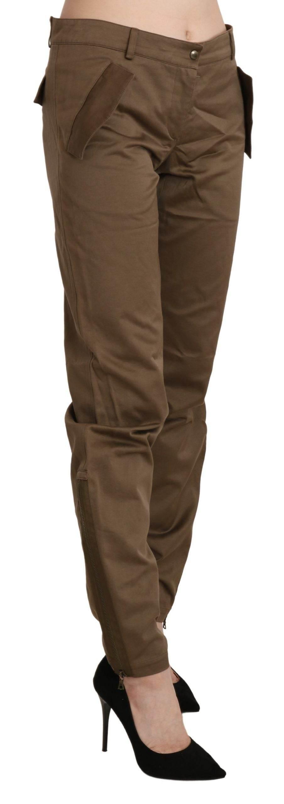 Ermanno Scervino Brown Mid Waist Straight Cotton Pants - Hilstor