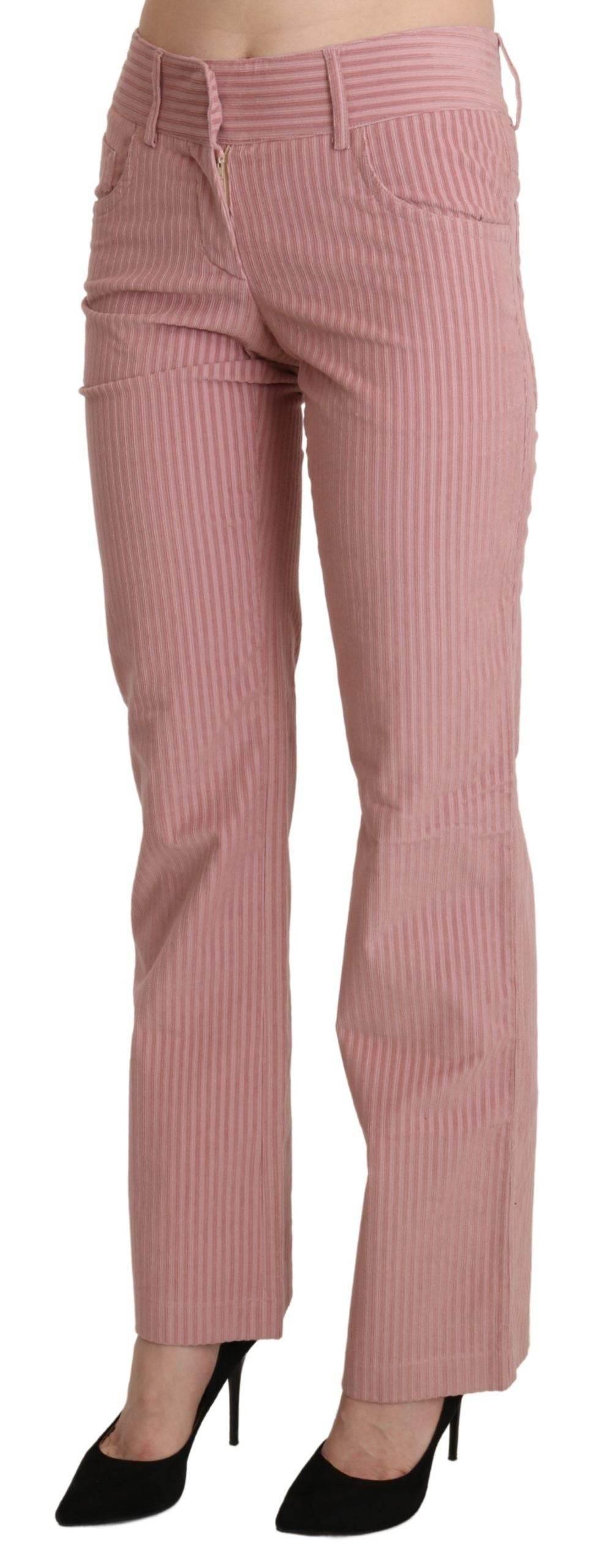 Ermanno Scervino Pink Mid Waist Straight Trouser Cotton Pants - Hilstor