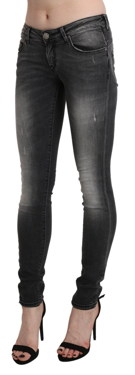 Acht Black Gray Washed Skinny Trouser Cotton Jeans - Hilstor