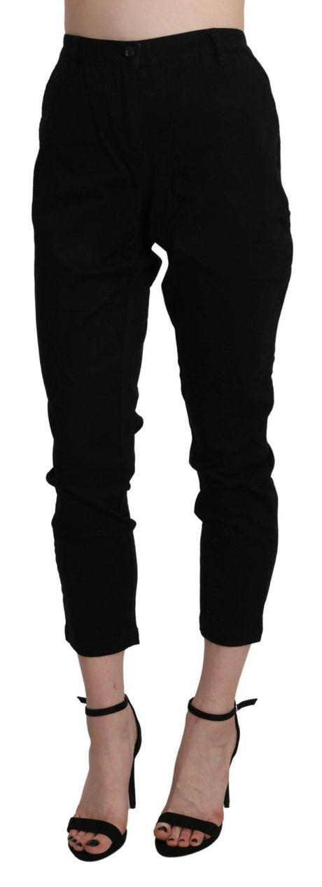 Acht Black High Waist Skinny Cropped Cotton Capri Pant - Hilstor