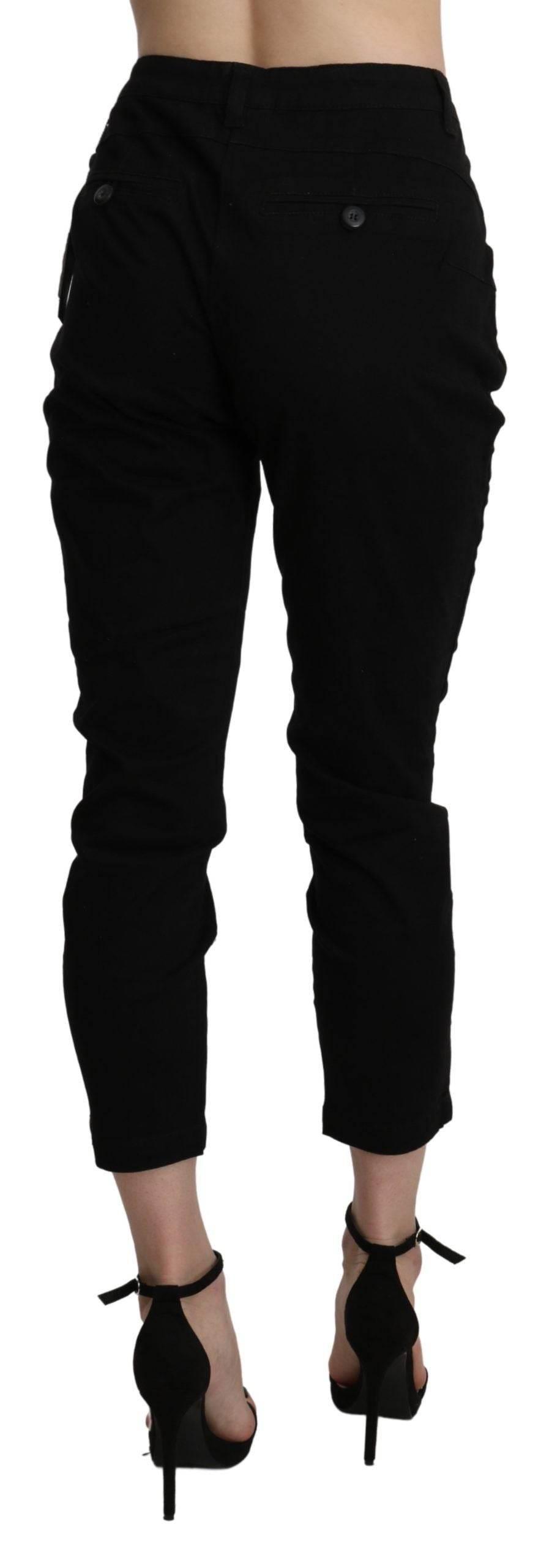 Acht Black High Waist Skinny Cropped Cotton Capri Pant - Hilstor