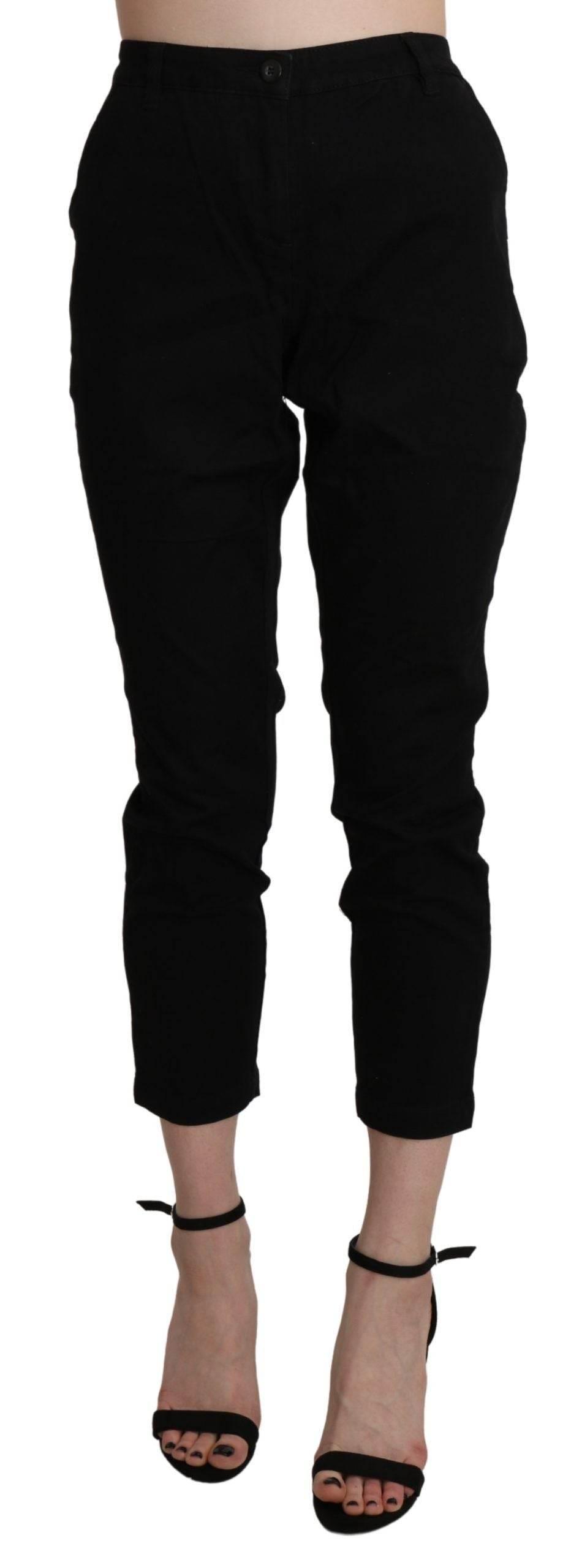 Acht Black High Waist Skinny Cropped Cotton Capri Pant - Hilstor