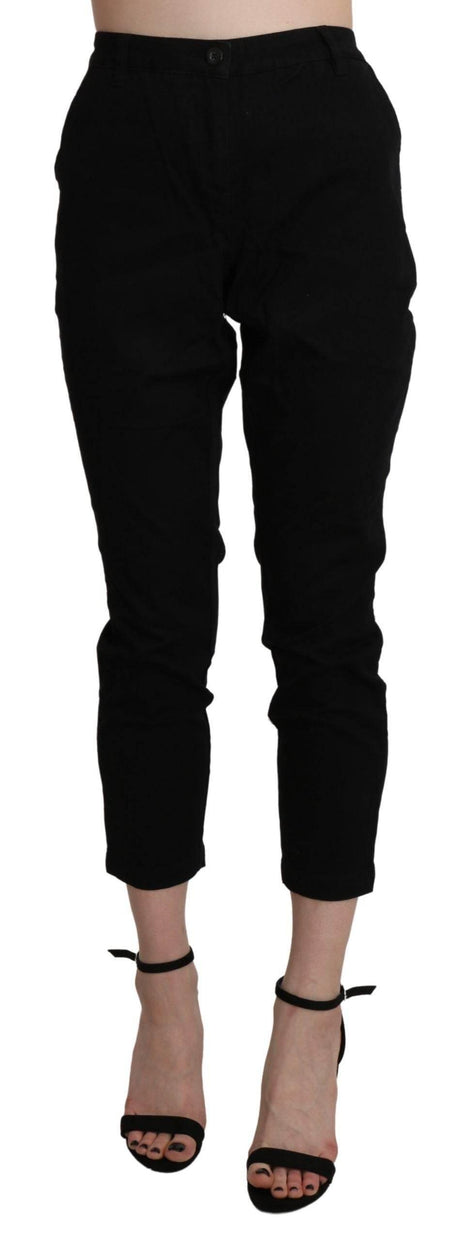 Acht Black High Waist Skinny Cropped Cotton Capri Pant - Hilstor