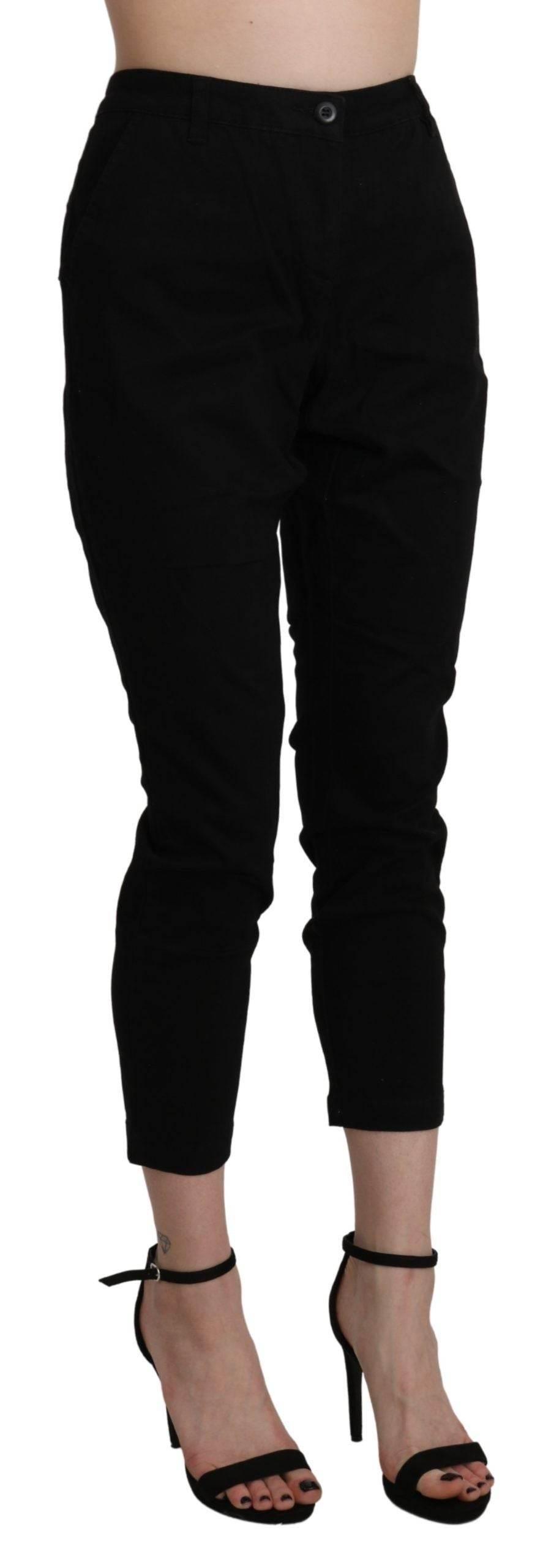 Acht Black High Waist Skinny Cropped Cotton Capri Pant - Hilstor