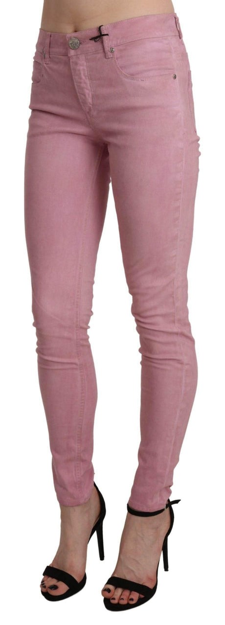 Acht Pink Mid Waist Skinny Stretch Denim Pant - Hilstor