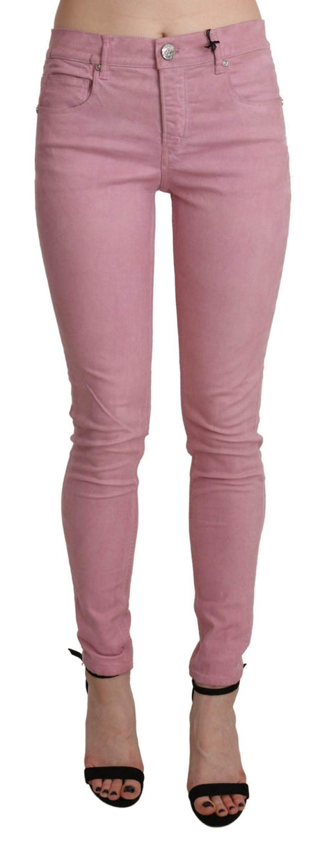Acht Pink Mid Waist Skinny Stretch Denim Pant - Hilstor