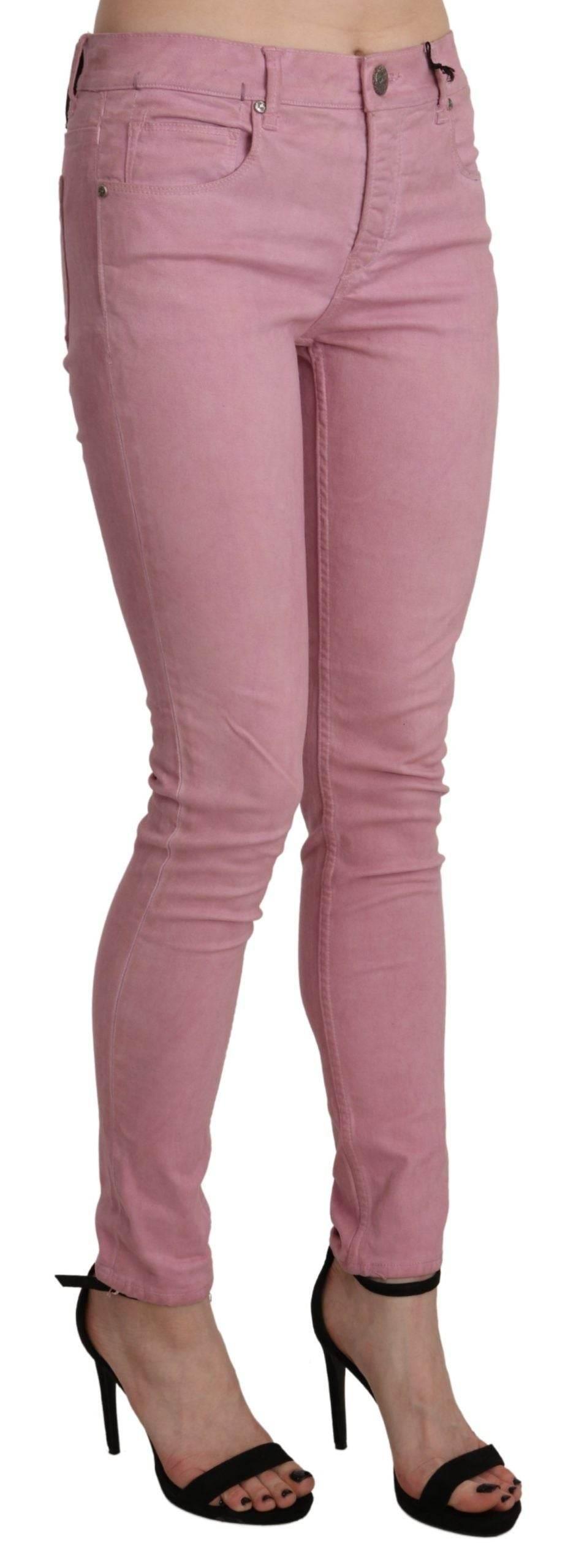 Acht Pink Mid Waist Skinny Stretch Denim Pant - Hilstor