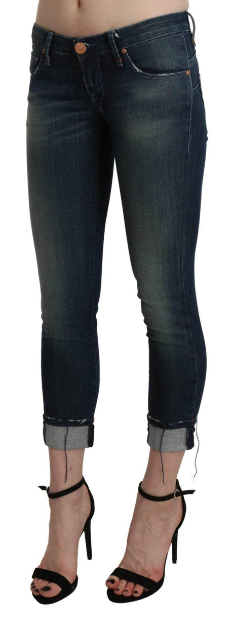 Acht Blue Washed Low Waist Skinny Cropped Denim pant - Hilstor