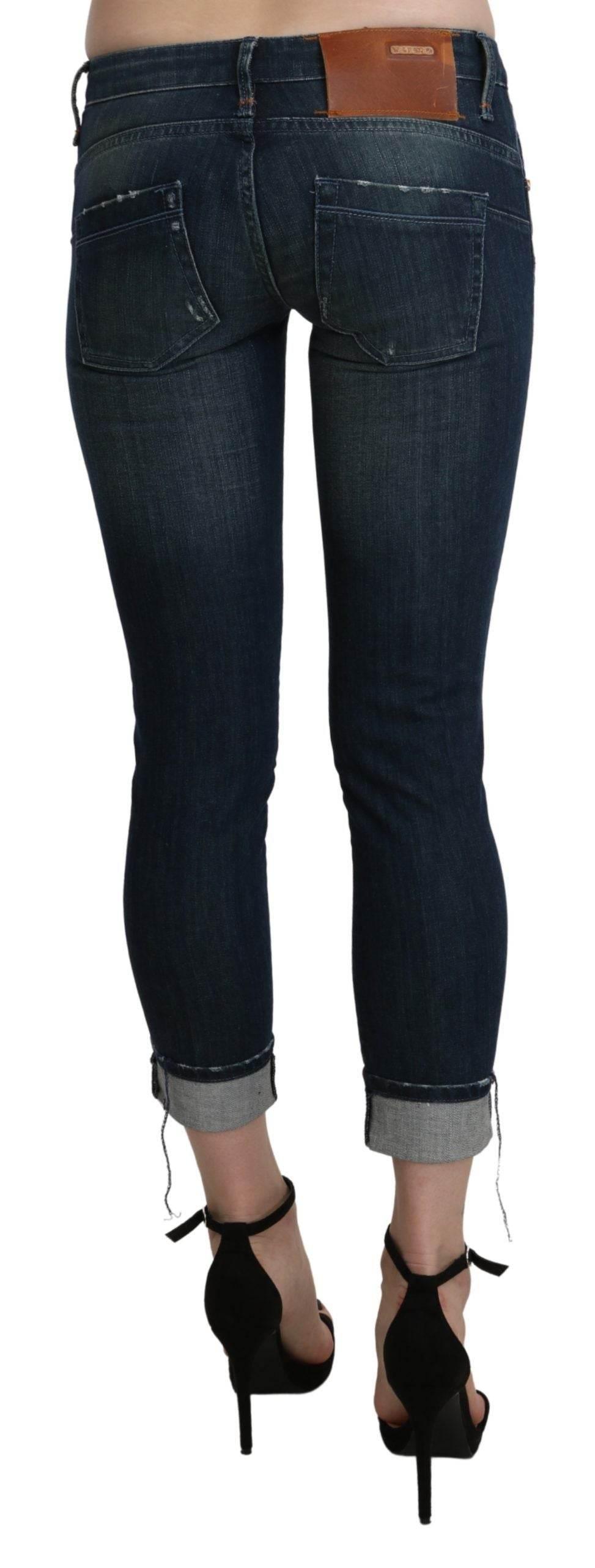 Acht Blue Washed Low Waist Skinny Cropped Denim pant - Hilstor