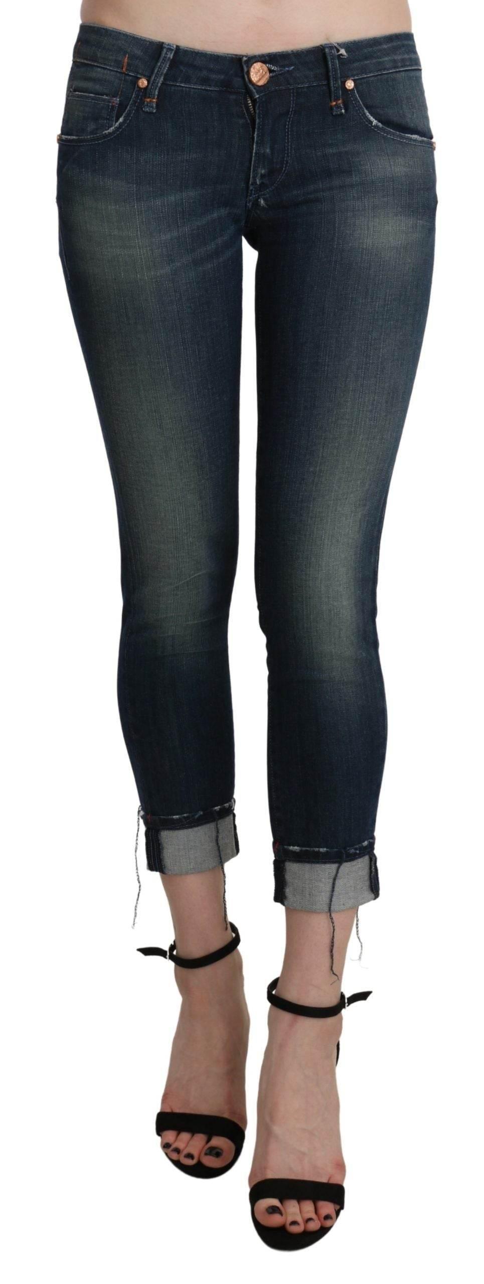 Acht Blue Washed Low Waist Skinny Cropped Denim pant - Hilstor
