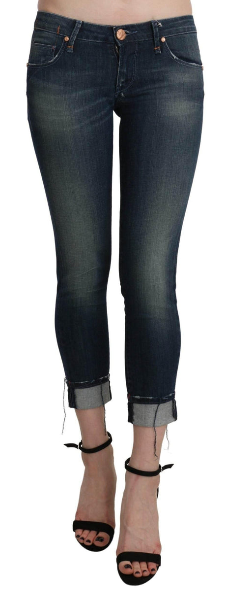 Acht Blue Washed Low Waist Skinny Cropped Denim pant - Hilstor