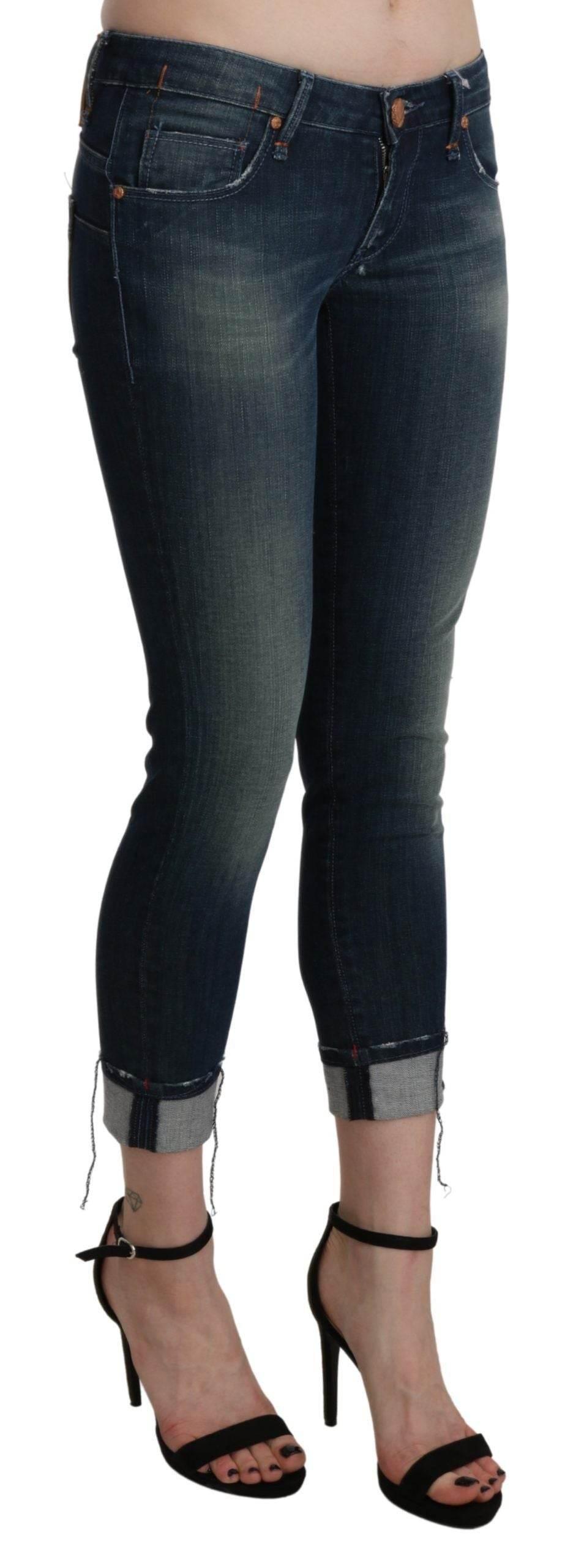 Acht Blue Washed Low Waist Skinny Cropped Denim pant - Hilstor