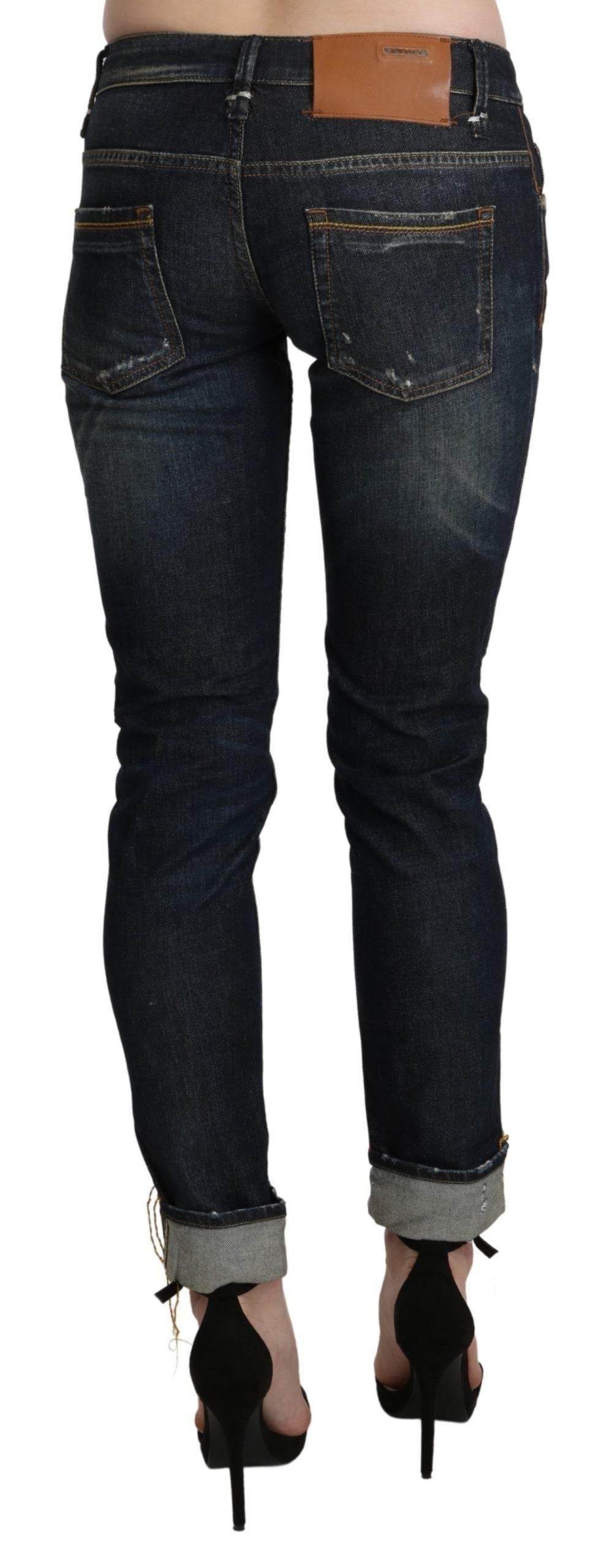 Acht Blue Washed Low Waist Skinny Cropped Denim Pant - Hilstor