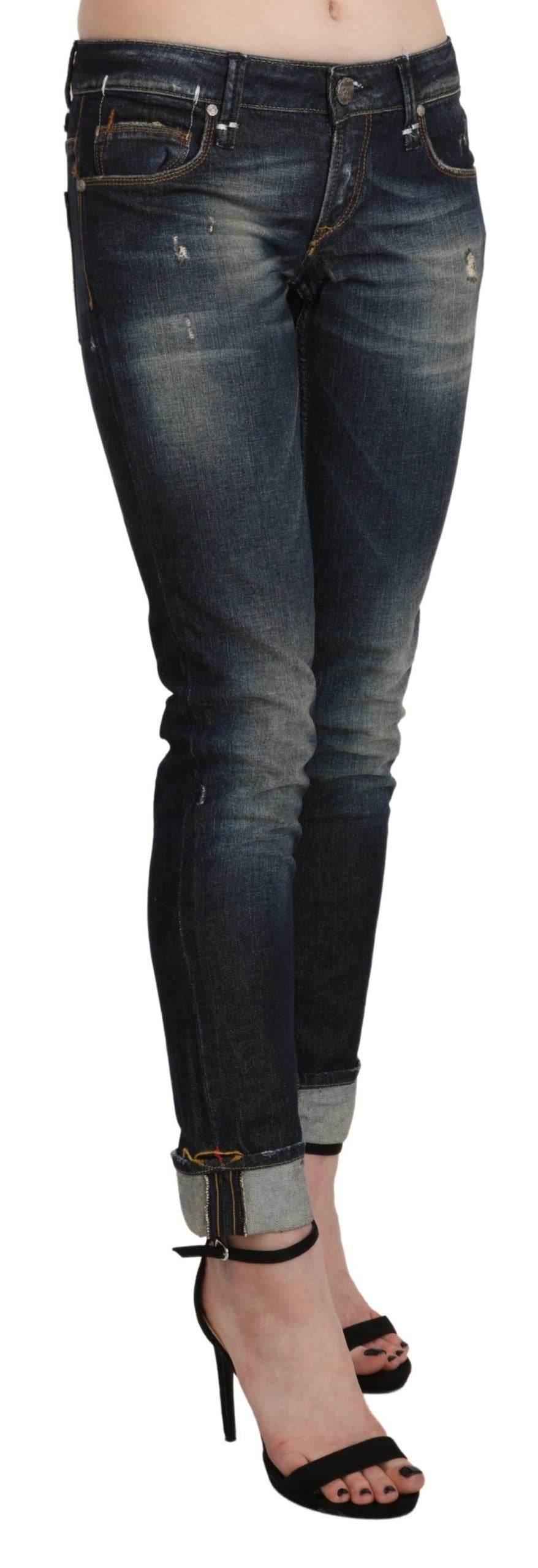 Acht Blue Washed Low Waist Skinny Cropped Denim Pant - Hilstor