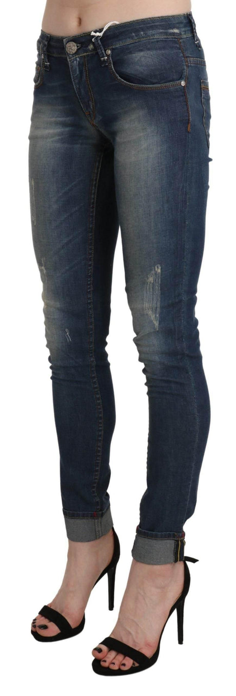 Acht Blue Washed Low Waist Skinny Cropped Denim Trouser - Hilstor