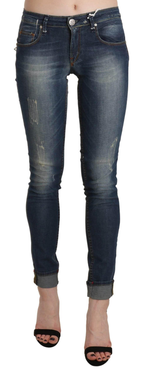 Acht Blue Washed Low Waist Skinny Cropped Denim Trouser - Hilstor