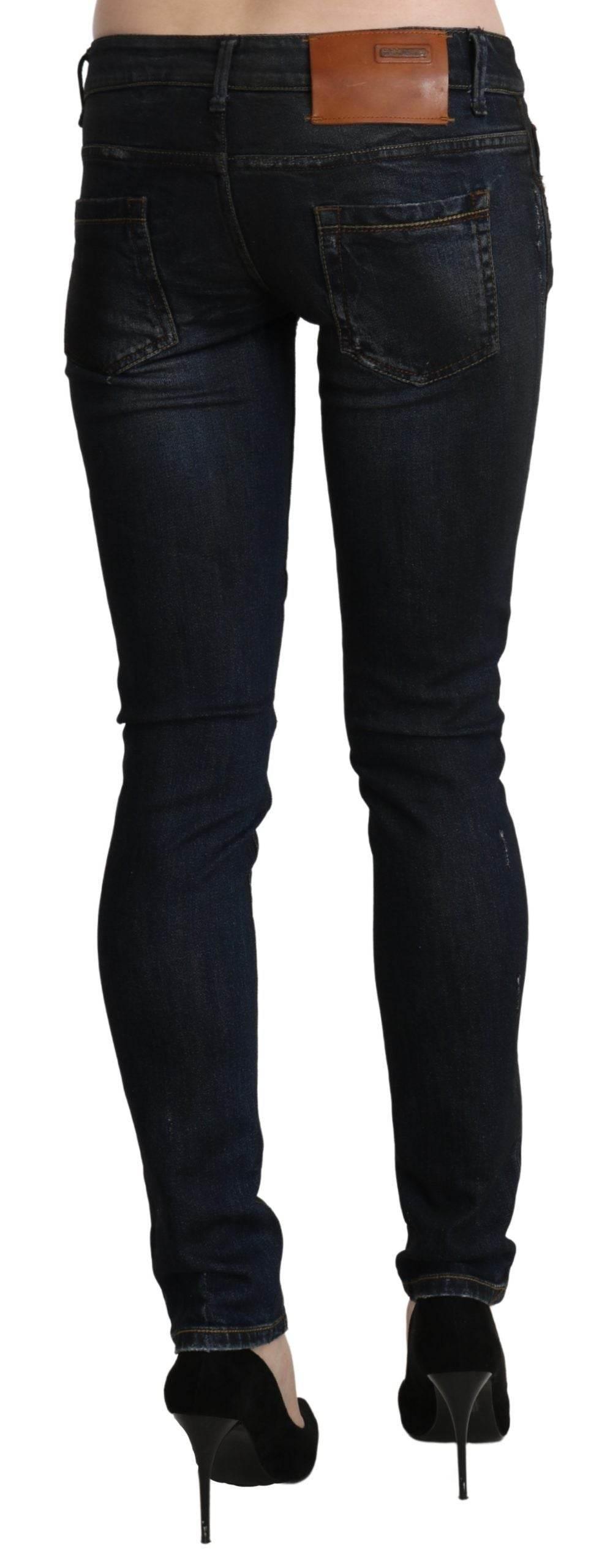 Acht Blue Washed Low Waist Skinny Denim Slim Trouser - Hilstor
