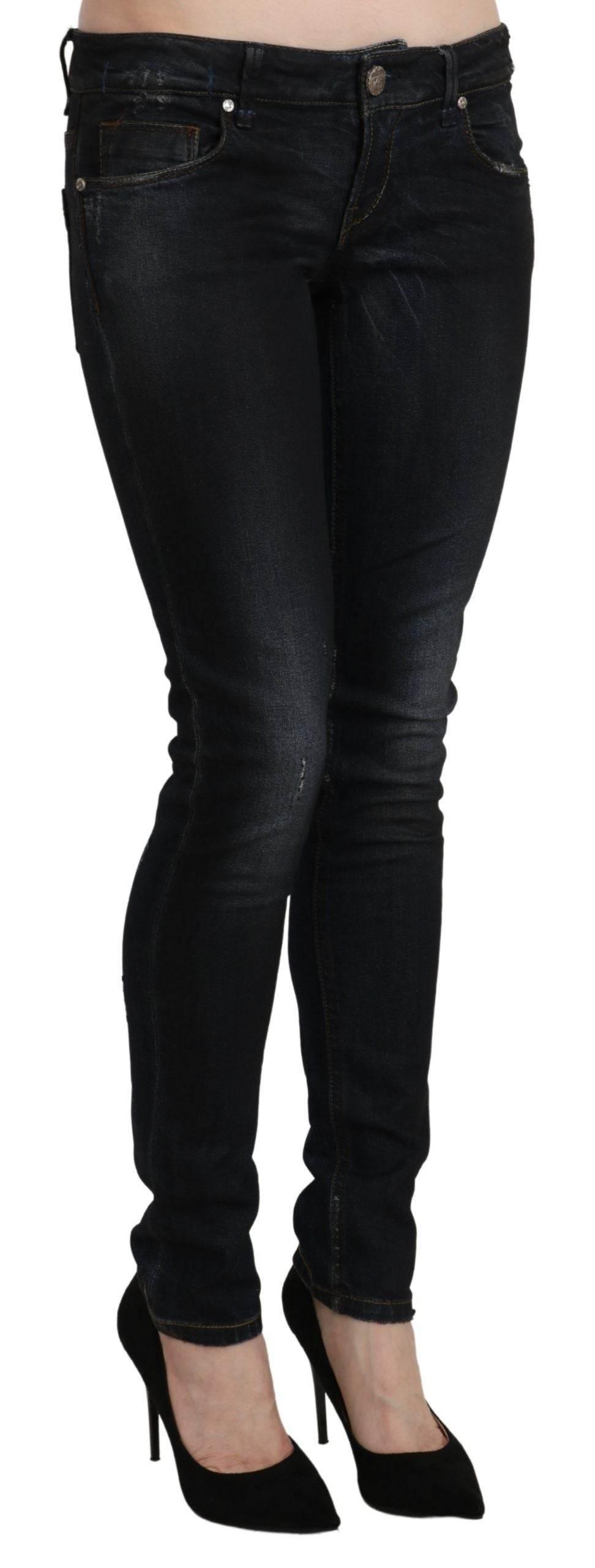 Acht Blue Washed Low Waist Skinny Denim Slim Trouser - Hilstor