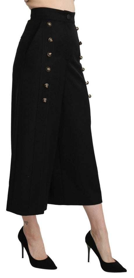 Dolce & Gabbana Black Wide Wool Leg Cropped Trouser Pant - Hilstor