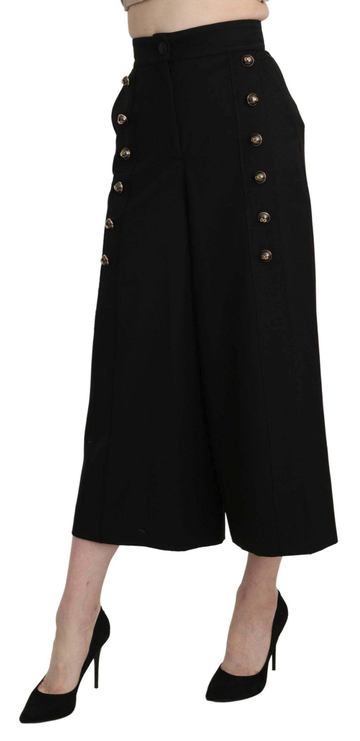 Dolce & Gabbana Black Wide Wool Leg Cropped Trouser Pant - Hilstor