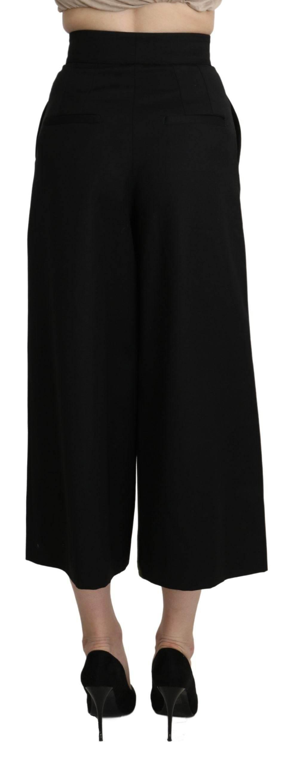 Dolce & Gabbana Black Wide Wool Leg Cropped Trouser Pant - Hilstor