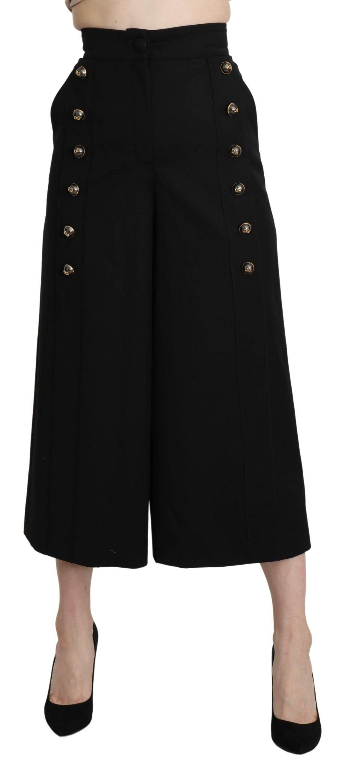 Dolce & Gabbana Black Wide Wool Leg Cropped Trouser Pant - Hilstor