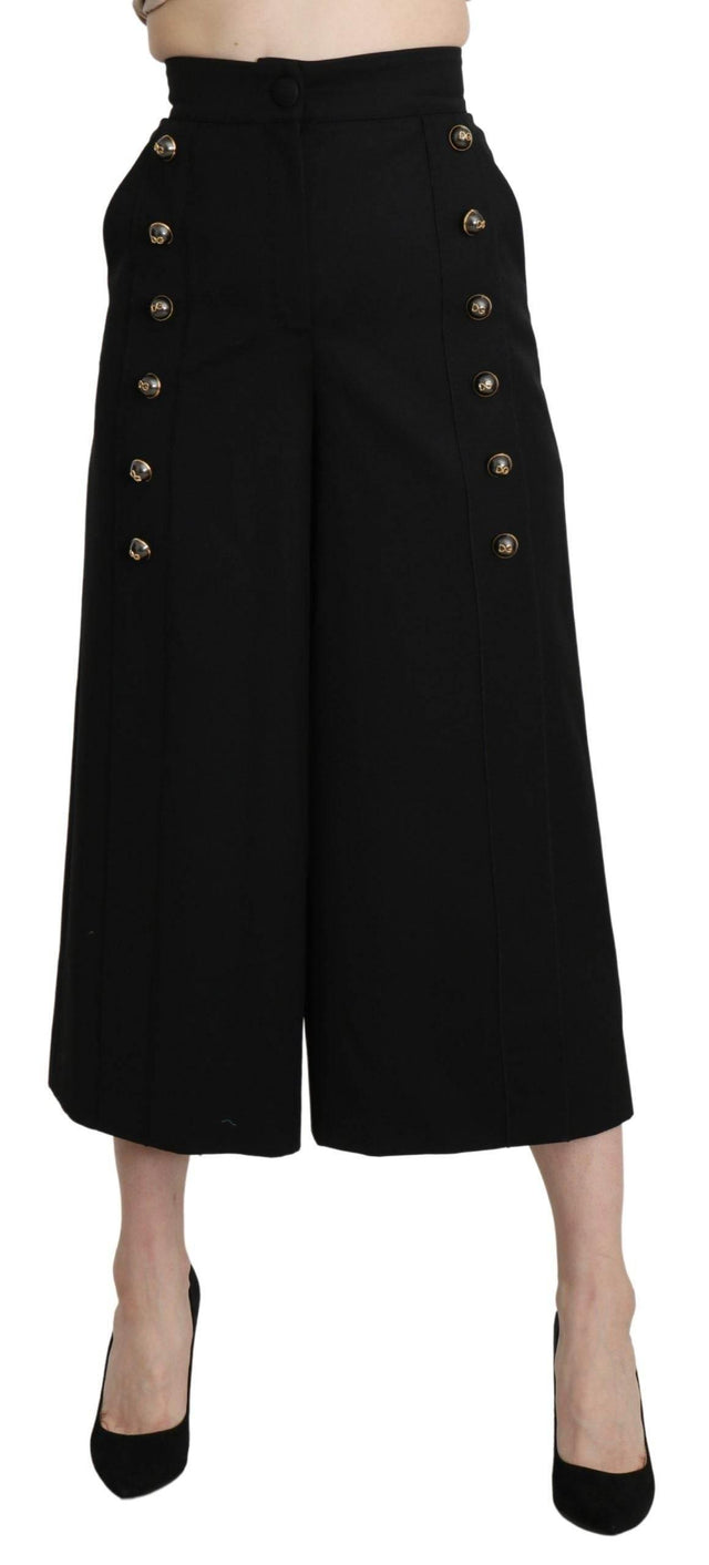 Dolce & Gabbana Black Wide Wool Leg Cropped Trouser Pant - Hilstor