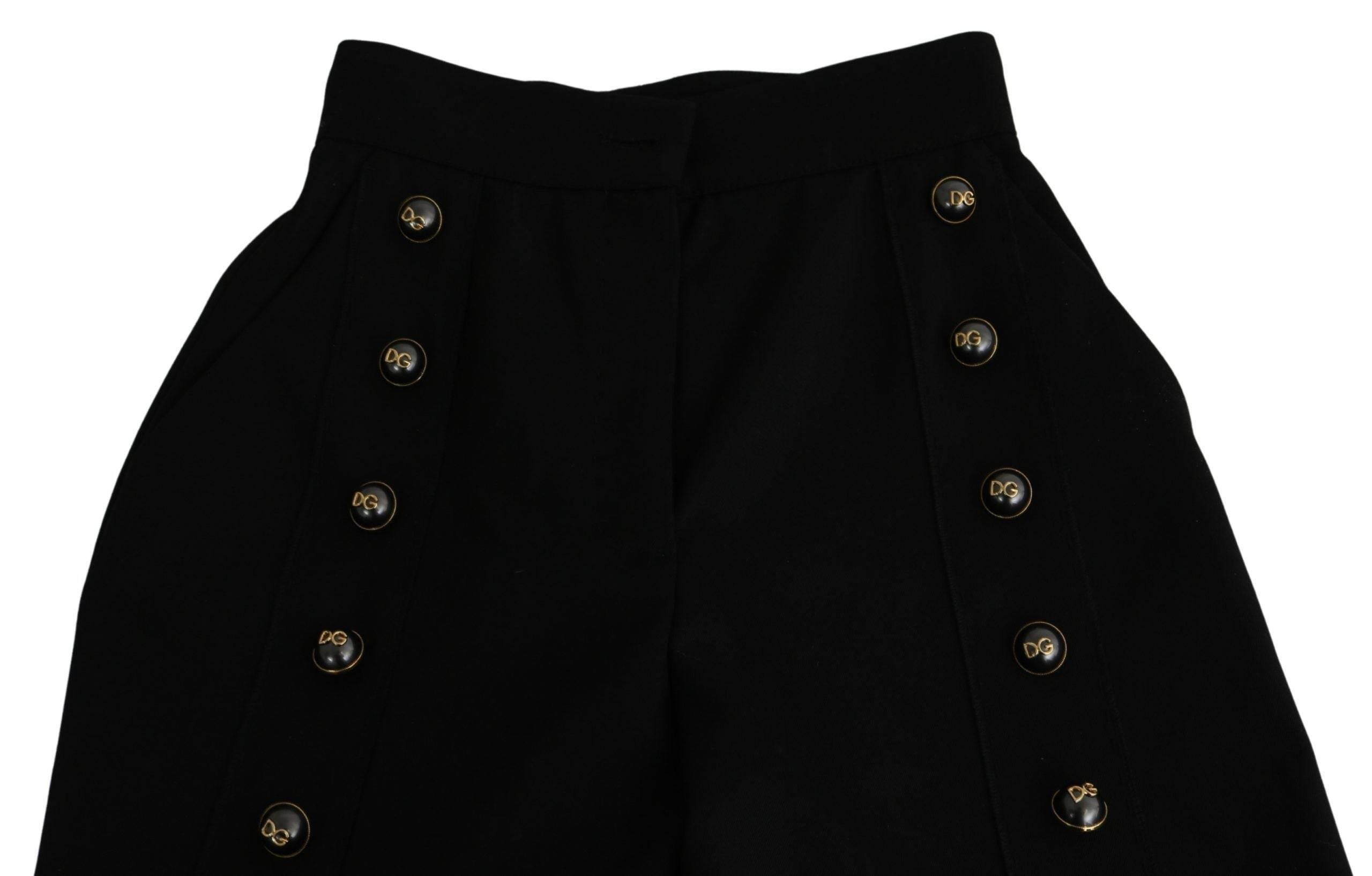 Dolce & Gabbana Black Wide Wool Leg Cropped Trouser Pant - Hilstor