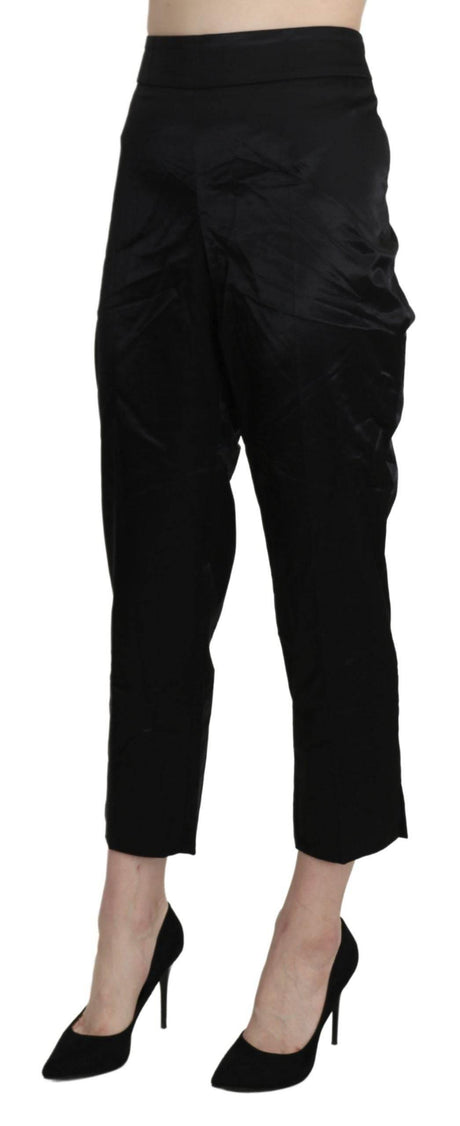 BENCIVENGA Black High Waist Straight Cropped Dress Trouser Pants - Hilstor