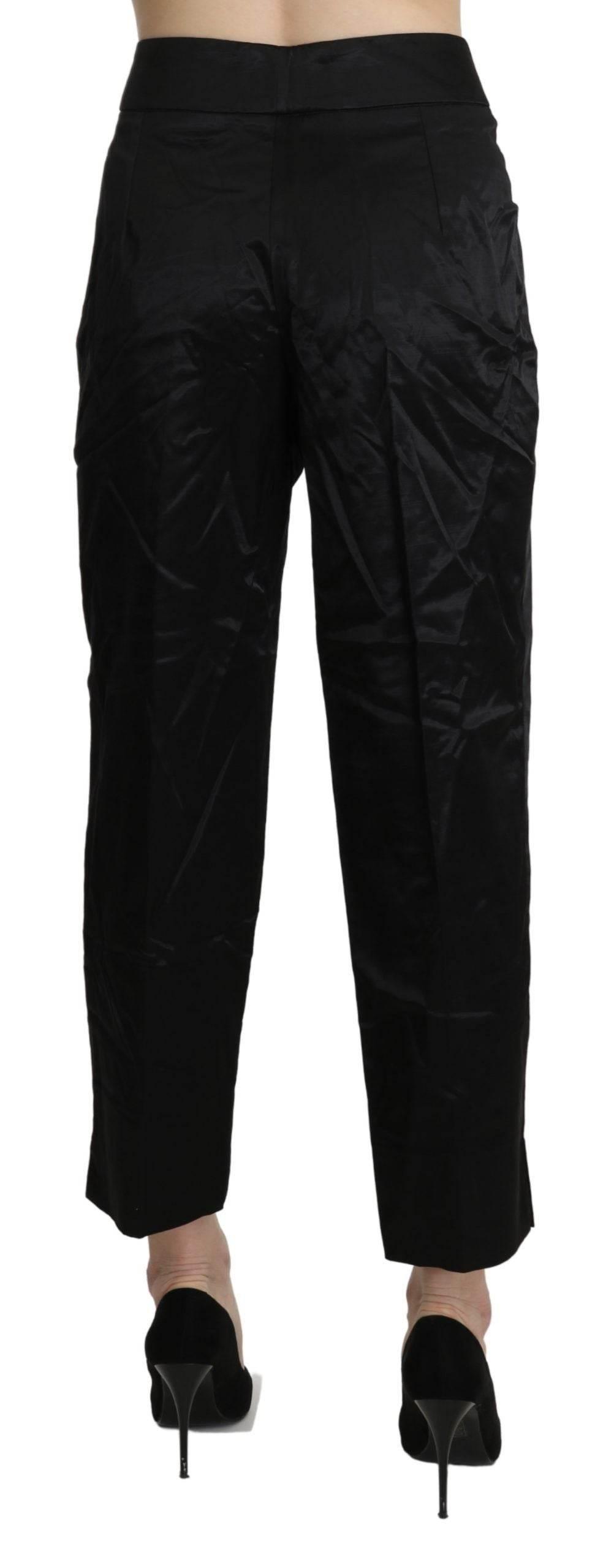 BENCIVENGA Black High Waist Straight Cropped Dress Trouser Pants - Hilstor