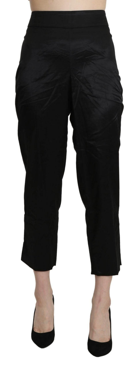 BENCIVENGA Black High Waist Straight Cropped Dress Trouser Pants - Hilstor