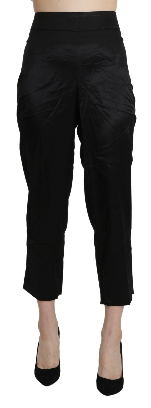 BENCIVENGA Black High Waist Straight Cropped Dress Trouser Pants - Hilstor