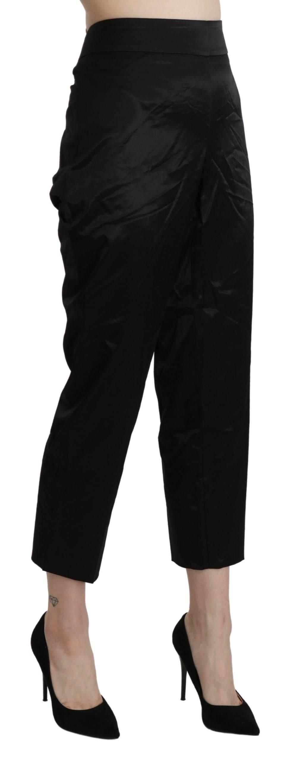 BENCIVENGA Black High Waist Straight Cropped Dress Trouser Pants - Hilstor