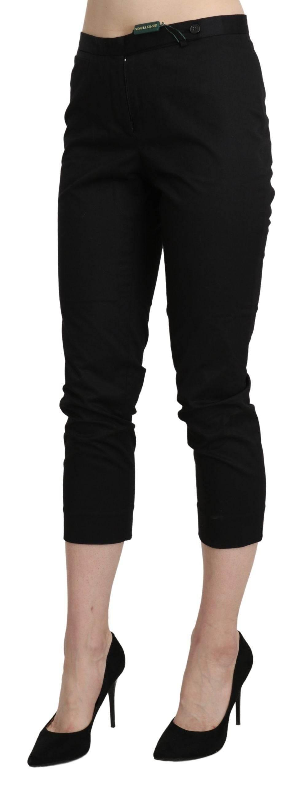 BENCIVENGA Black High Waist Skinny Cropped Dress Trouser Pants - Hilstor