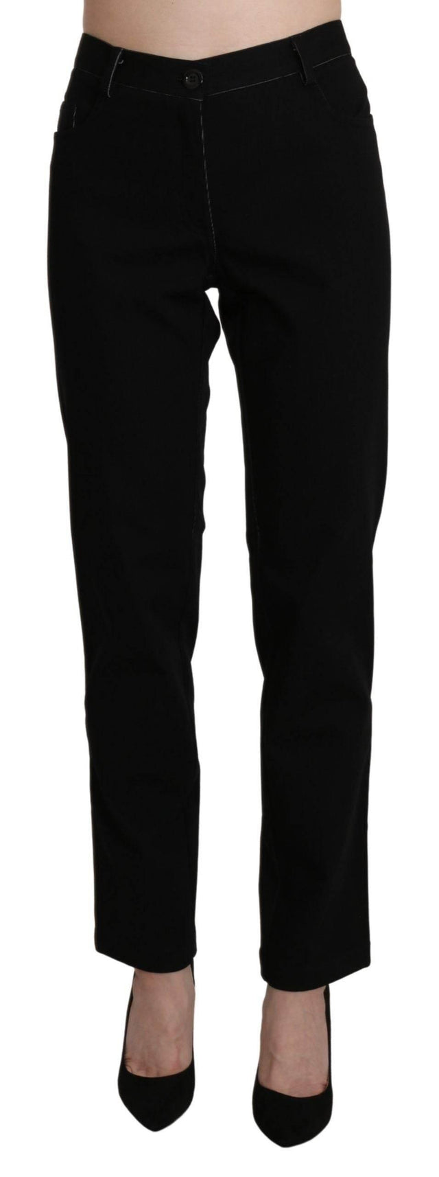 BENCIVENGA Black High Waist Straight Casual Trouser Pant - Hilstor