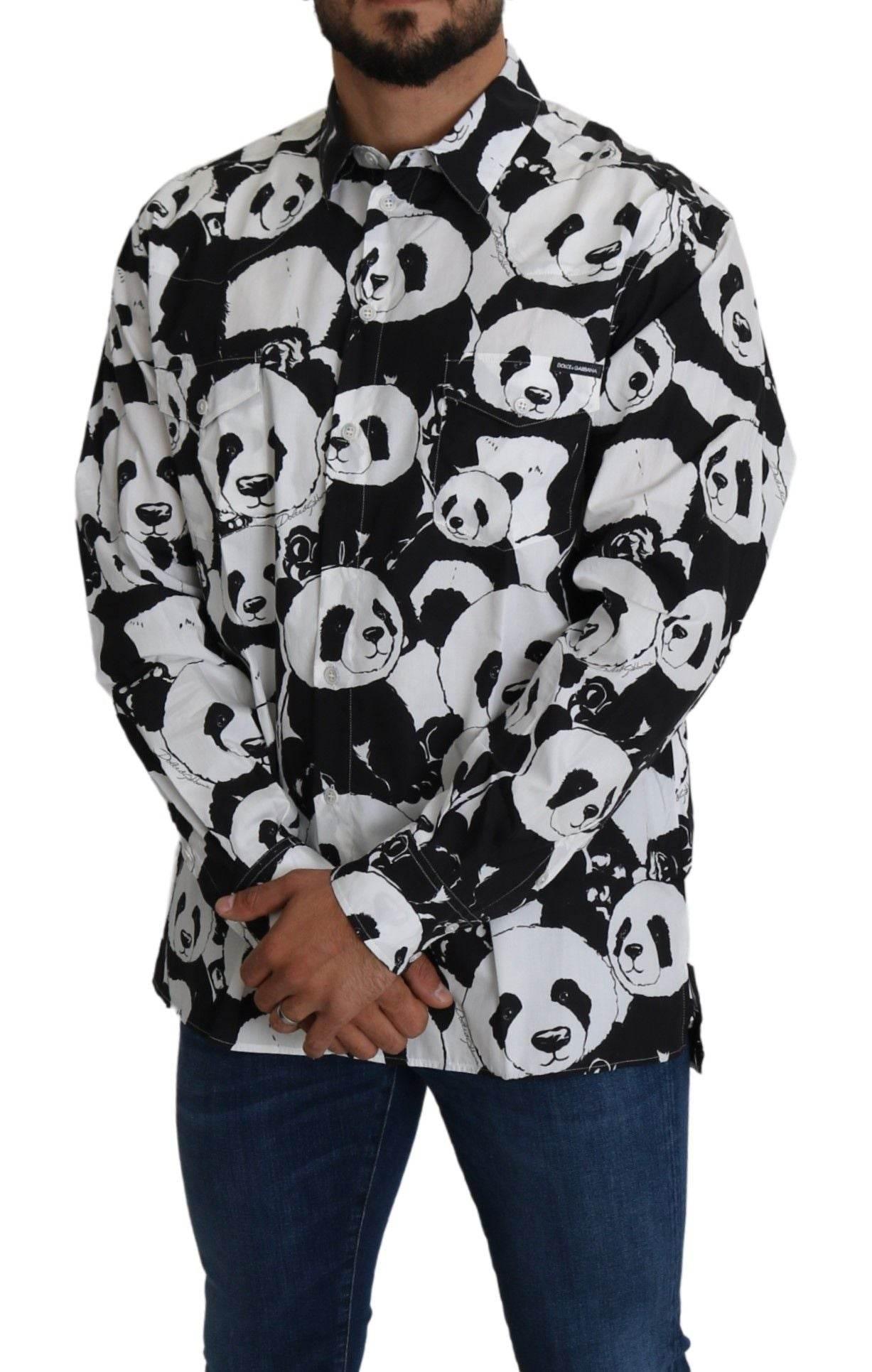 Dolce & Gabbana Panda Print Pure Cotton Shirt - Black White - Hilstor