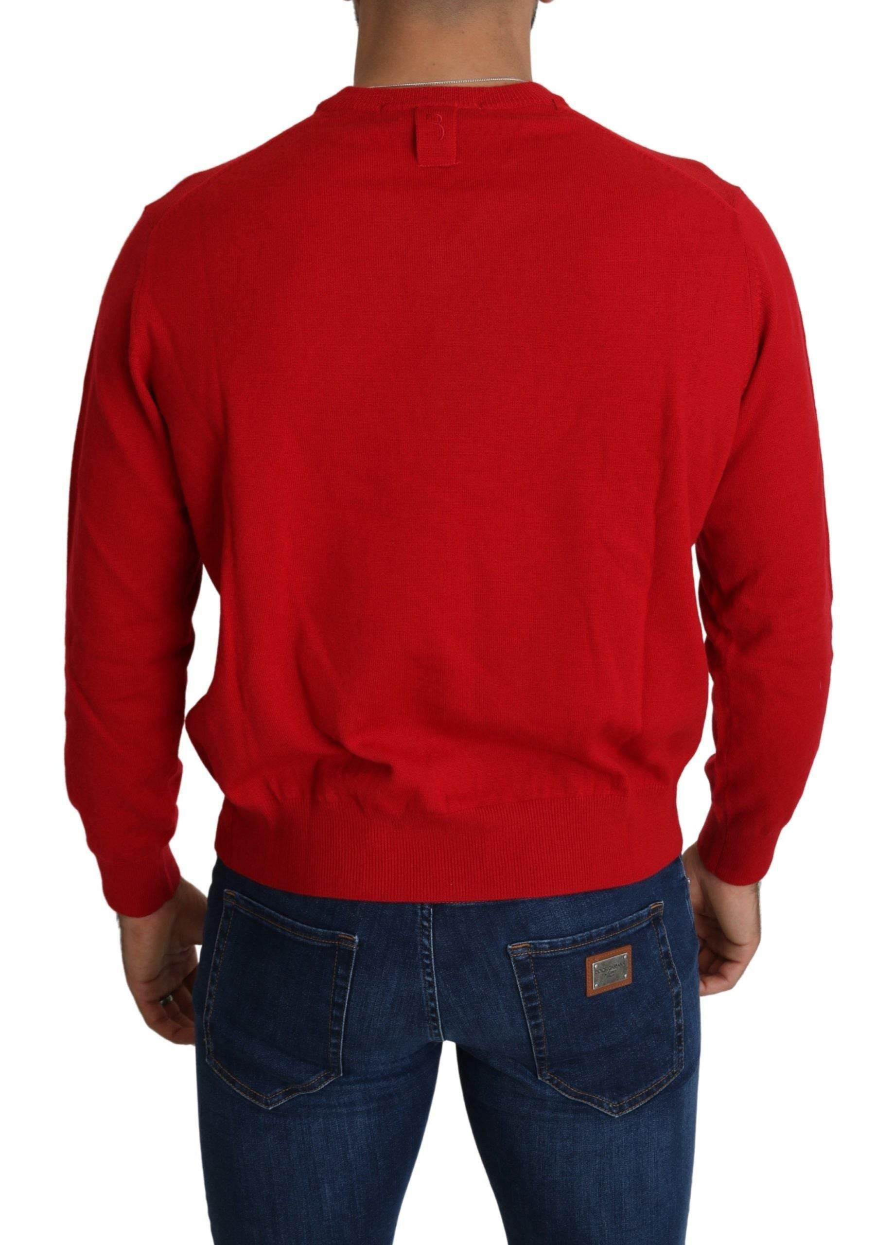 Billionaire Italian Couture Red V-neck Wool Sweatshirt Pullover Sweater - Hilstor