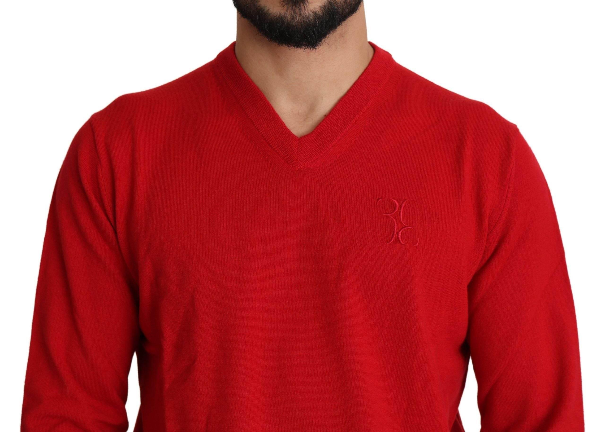 Billionaire Italian Couture Red V-neck Wool Sweatshirt Pullover Sweater - Hilstor