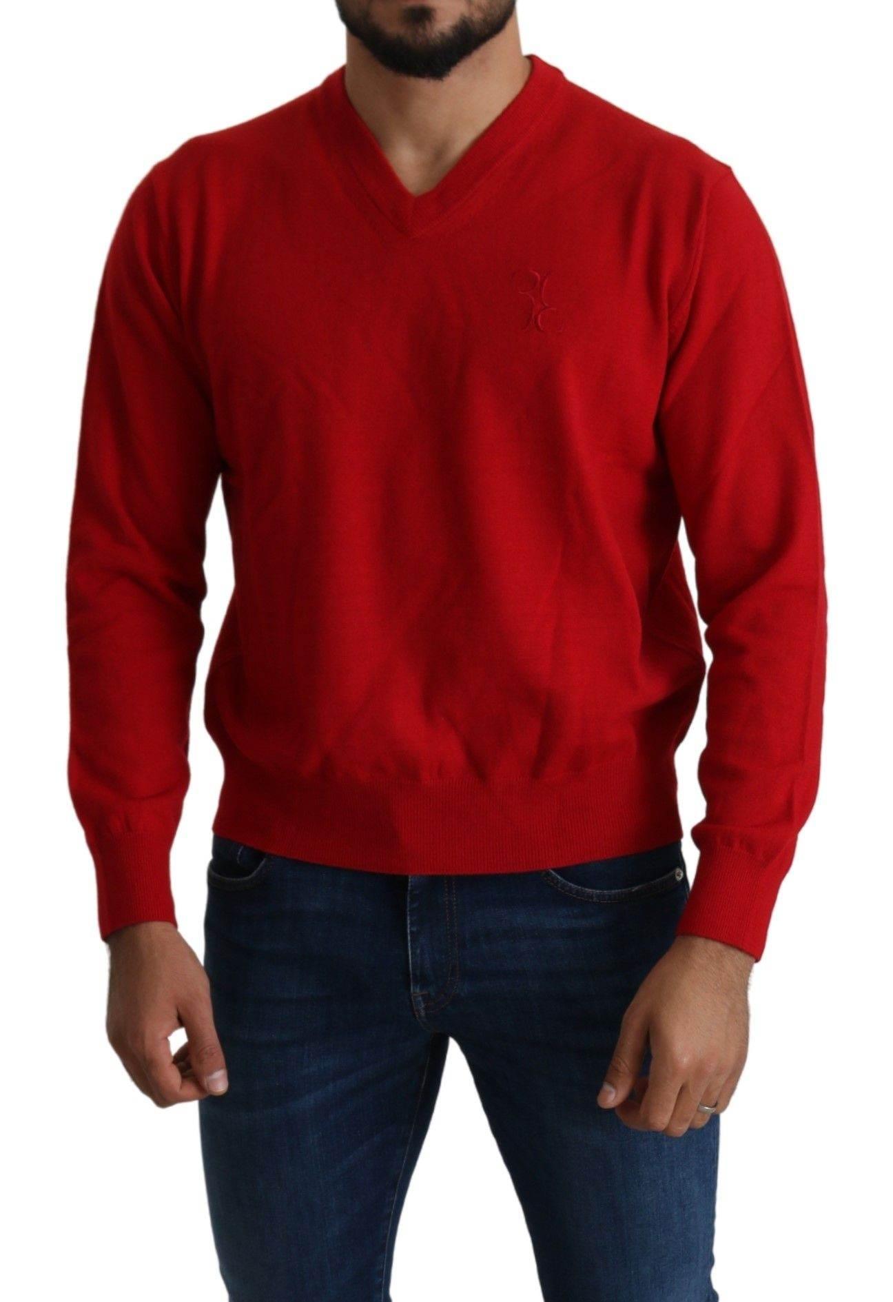 Billionaire Italian Couture Red V-neck Wool Sweatshirt Pullover Sweater - Hilstor