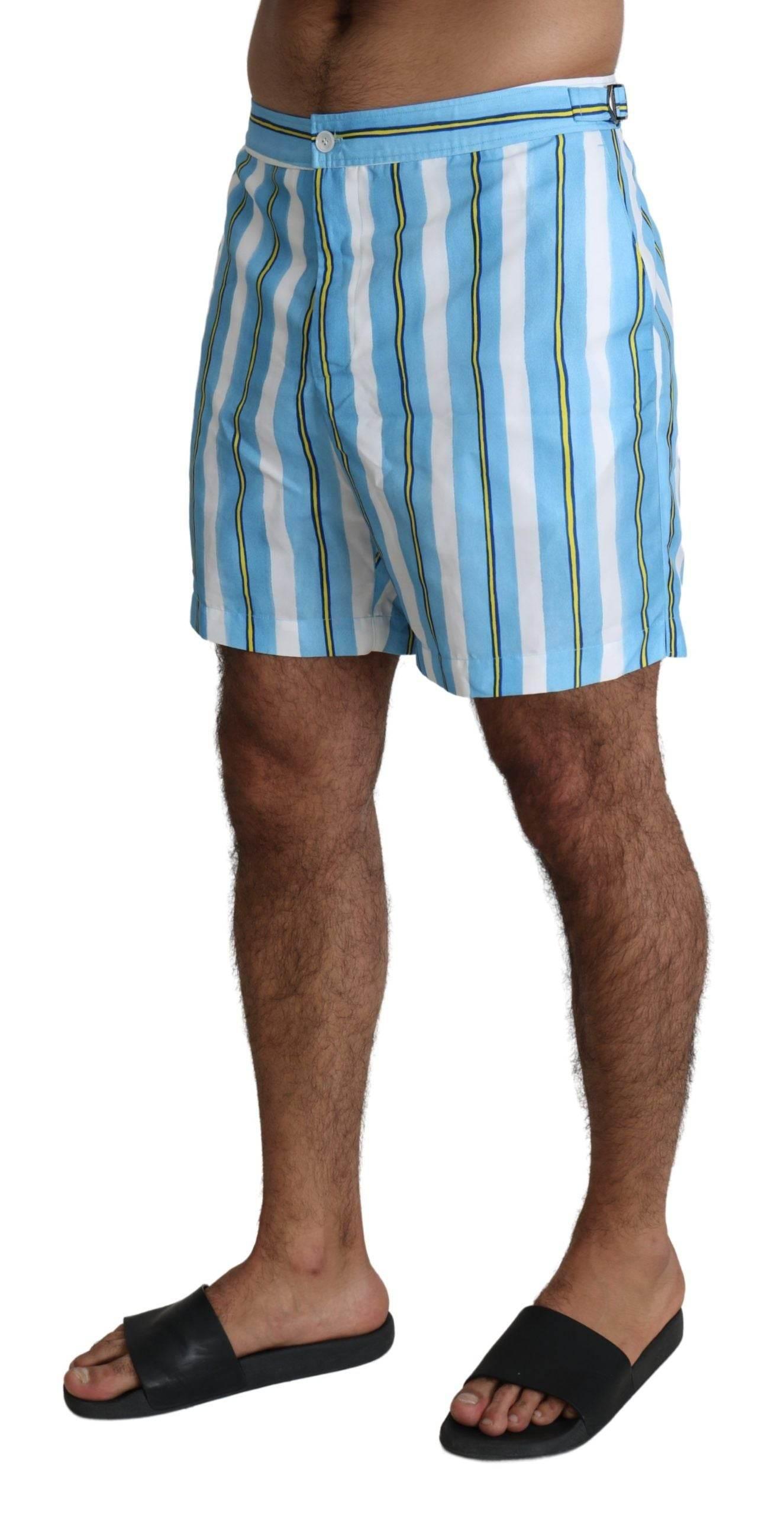 Dolce & Gabbana Blue Striped Beachwear Men Swimshorts - Hilstor