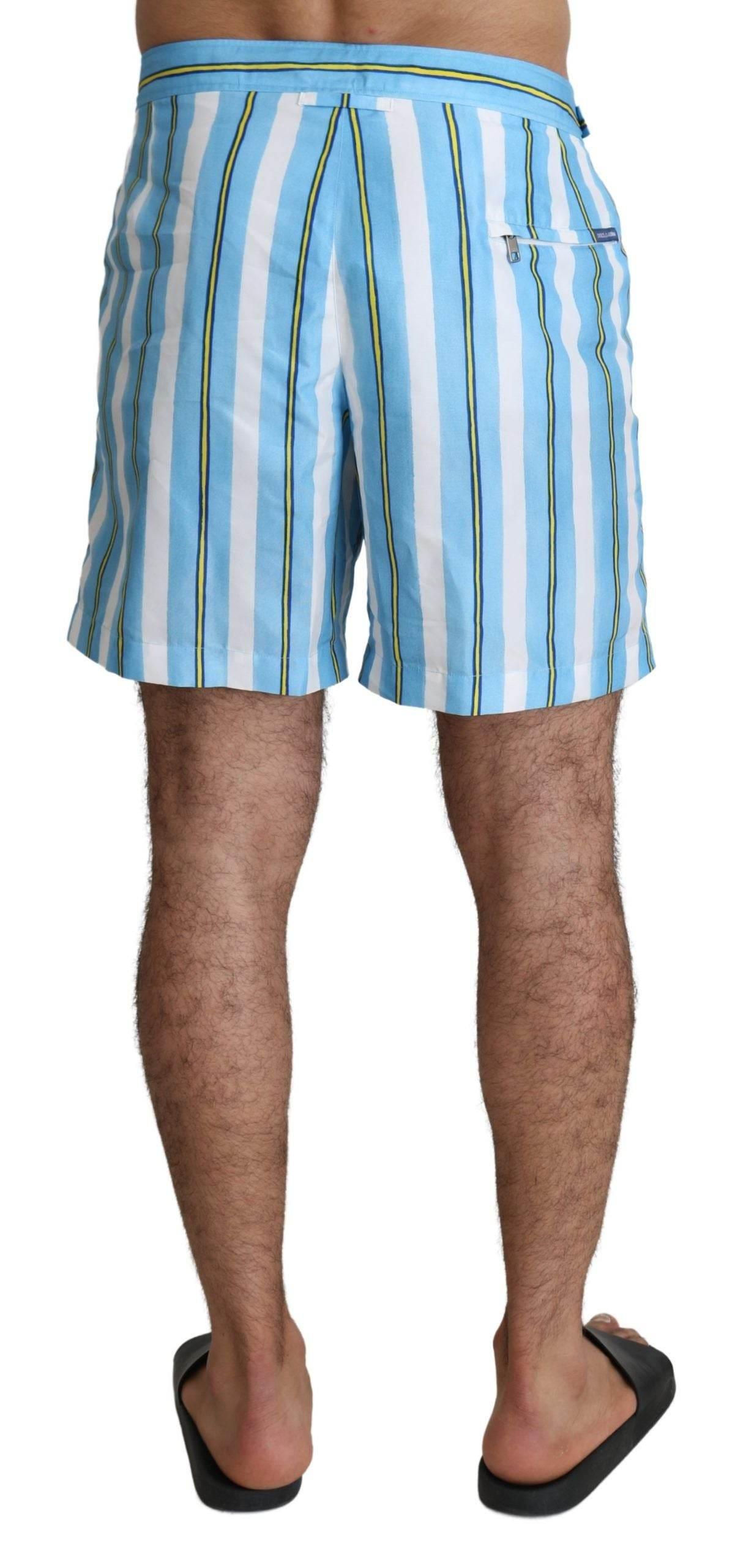 Dolce & Gabbana Blue Striped Beachwear Men Swimshorts - Hilstor