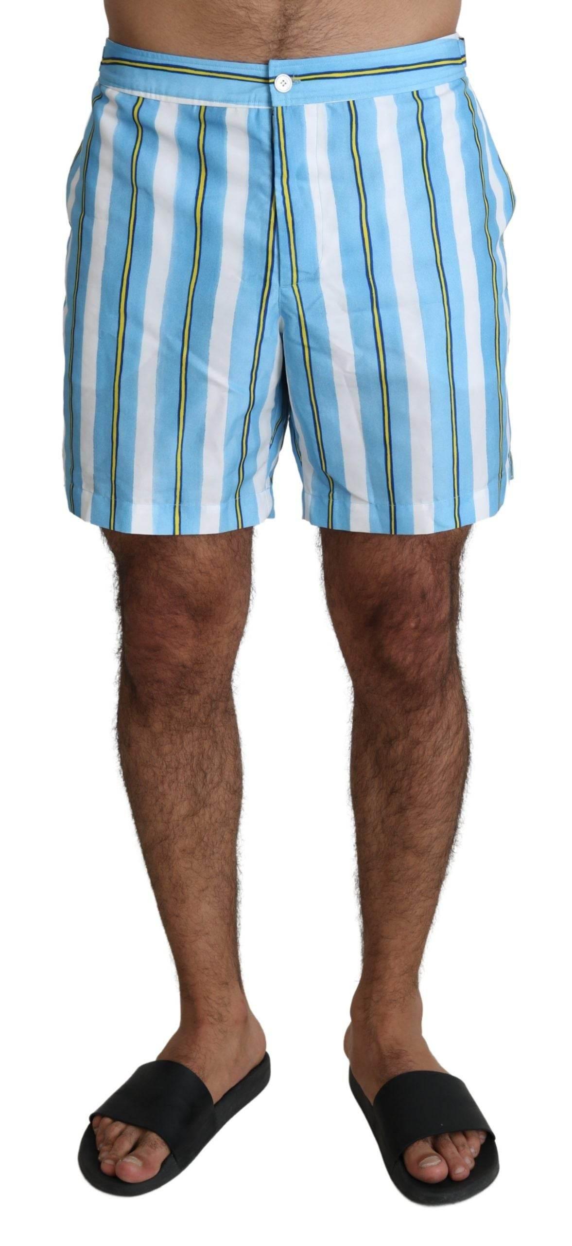 Dolce & Gabbana Blue Striped Beachwear Men Swimshorts - Hilstor