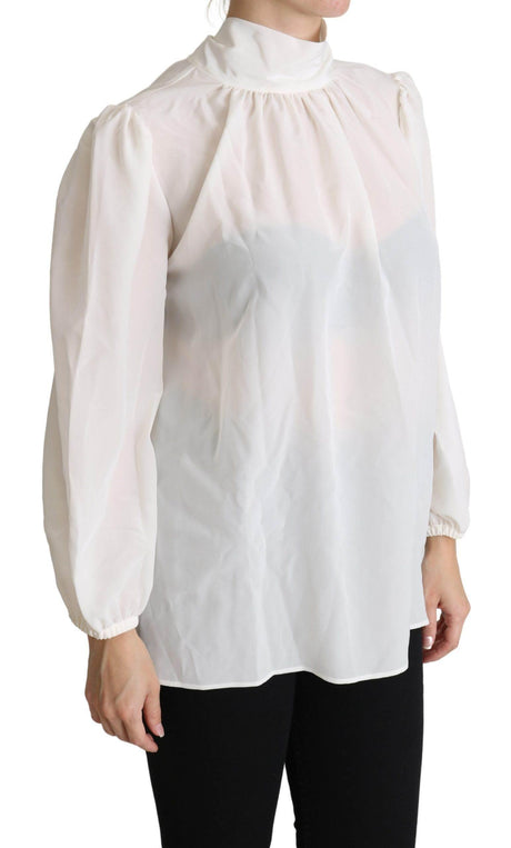 Dolce & Gabbana Elegant White Silk Pussy Bow Blouse - Hilstor