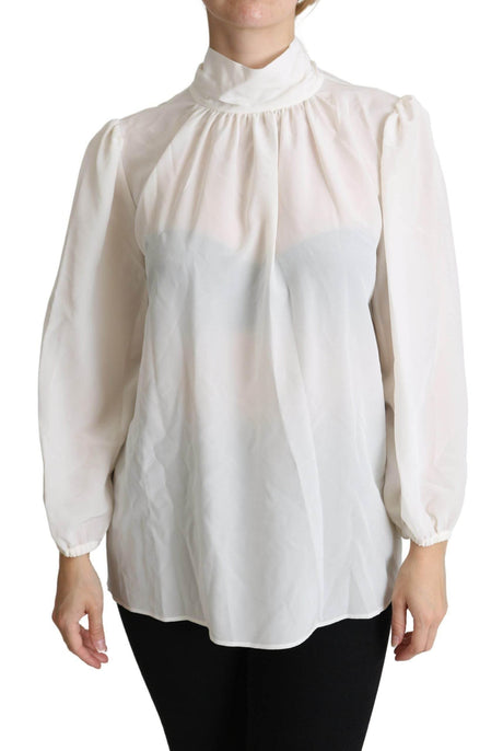 Dolce & Gabbana Elegant White Silk Pussy Bow Blouse - Hilstor