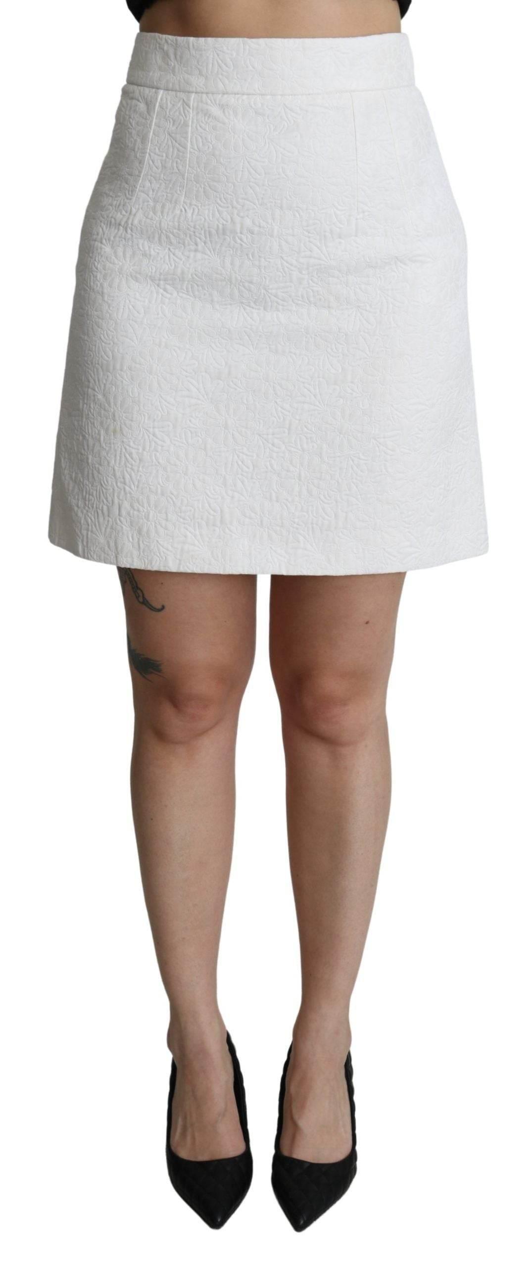 Dolce & Gabbana Elegant White Floral Brocade Mini Skirt - Hilstor
