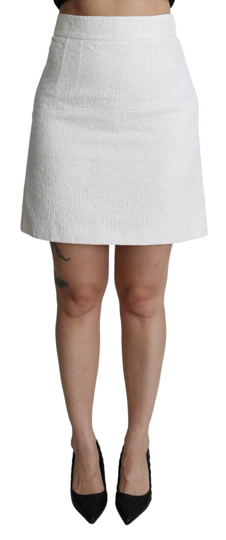 Dolce & Gabbana Elegant White Floral Brocade Mini Skirt - Hilstor