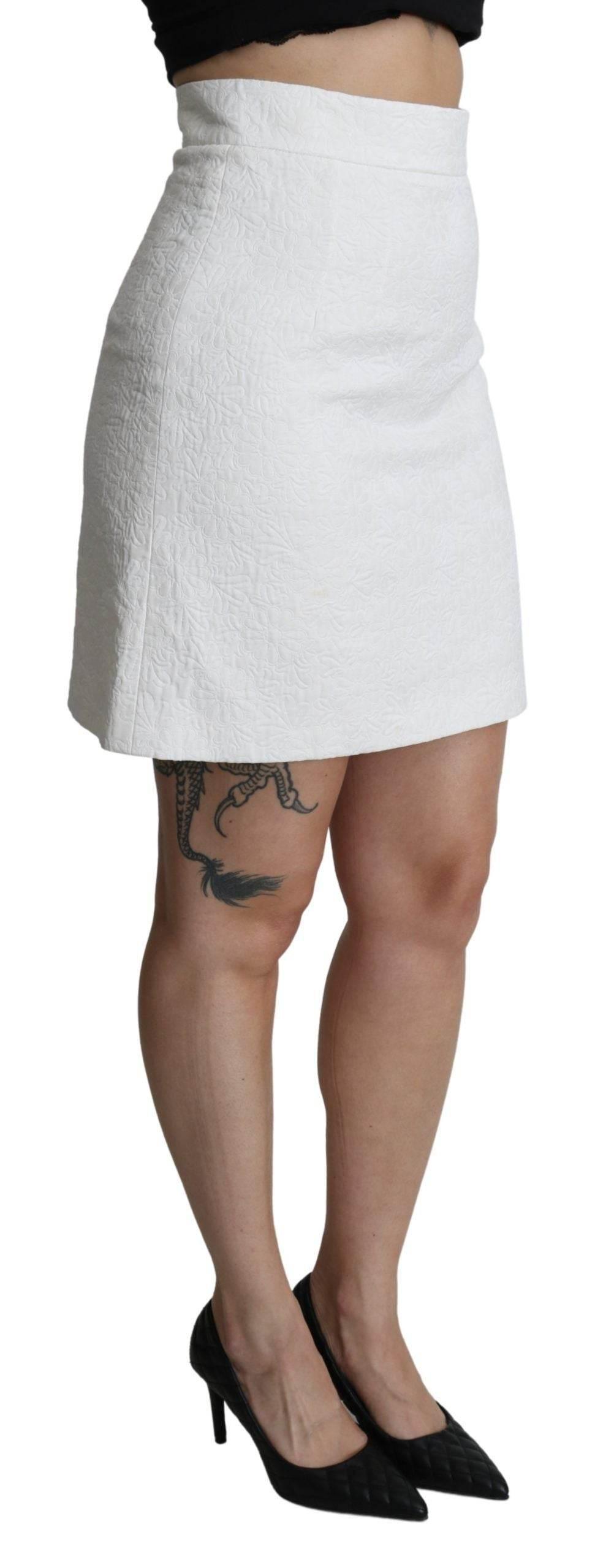 Dolce & Gabbana Elegant White Floral Brocade Mini Skirt - Hilstor