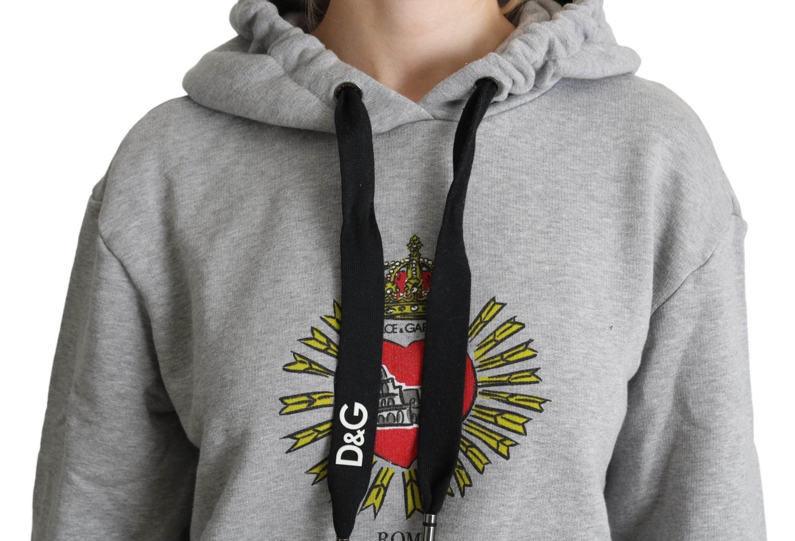 Dolce & Gabbana Gray Printed Hooded Exclusive Logo Sweater - Hilstor
